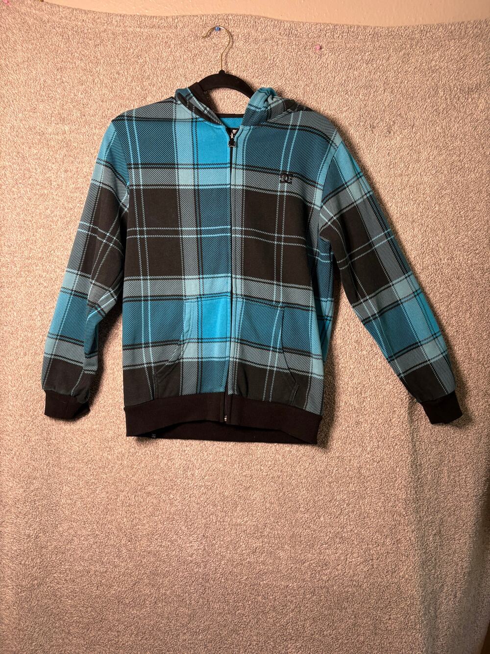 DC Shoes Kids L 16/18 Plaid Zip Hoodie Y2K Skater Grunge